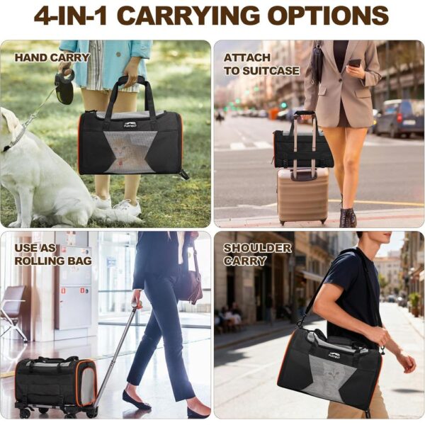 Airline-Approved Rolling Cat Carrier with Wheels – Underseat Soft-Sided Cat Travel Bag (Up to 13 lbs) with Shoulder Strap & Travel Bowl