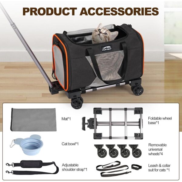 Airline-Approved Rolling Cat Carrier with Wheels – Underseat Soft-Sided Cat Travel Bag (Up to 13 lbs) with Shoulder Strap & Travel Bowl