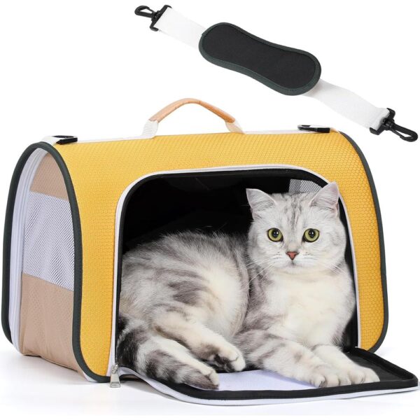 Airline-Approved Soft-Sided Cat Carrier-01 Airline-Approved Soft-Sided Cat Carrier – Lightweight Foldable Travel Bag with Mesh Ventilation & Washable Mat (Up to 15 lbs)