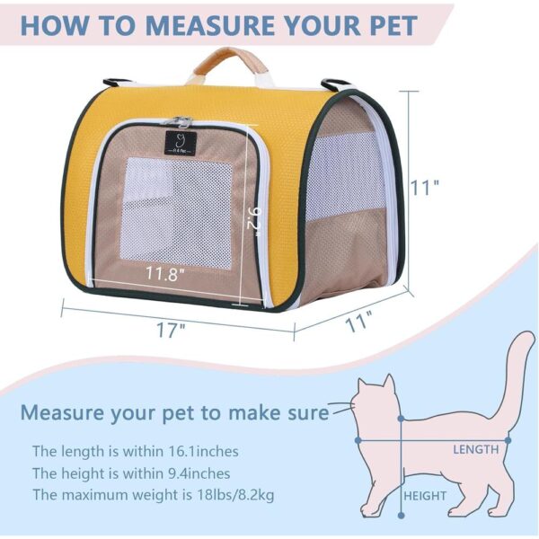 Airline-Approved Soft-Sided Cat Carrier – Lightweight Foldable Travel Bag with Mesh Ventilation & Washable Mat (Up to 15 lbs)