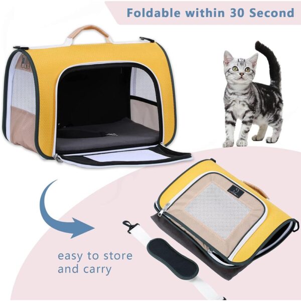 Airline-Approved Soft-Sided Cat Carrier – Lightweight Foldable Travel Bag with Mesh Ventilation & Washable Mat (Up to 15 lbs)
