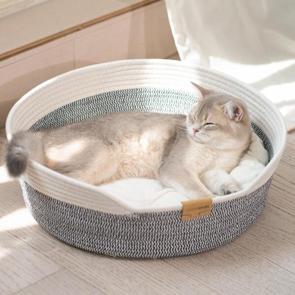 All-Season Woven Cat Basket Bed with Washable Cushion & Multi-Use Design