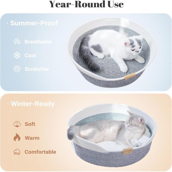 All-Season Woven Cat Basket Bed with Washable Cushion & Multi-Use Design