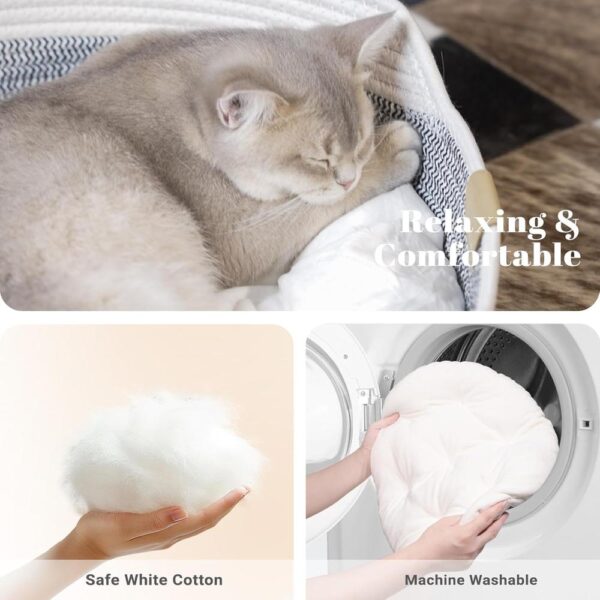 All-Season Woven Cat Basket Bed with Washable Cushion & Multi-Use Design