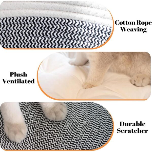 All-Season Woven Cat Basket Bed with Washable Cushion & Multi-Use Design