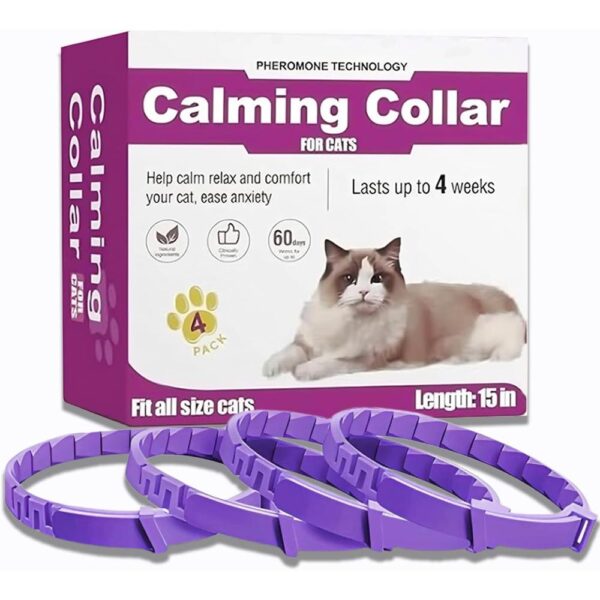 Cat Calming Collar – 4-Pack 60-Day Pheromone Collars for Stress & Anxiety Relief, Adjustable Breakaway 15″ Design