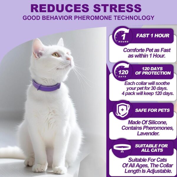 Cat Calming Collar – 4-Pack 60-Day Pheromone Collars for Stress & Anxiety Relief, Adjustable Breakaway 15″ Design