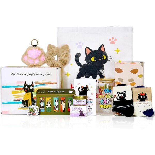 Cat Lover Gift Box for Women – 10-Piece Cat-Themed Birthday, Christmas & Mother’s Day Set with Cup, Socks, Candle & Tote Bag