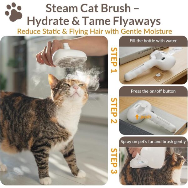 Cat Steam Grooming Brush – Self-Cleaning Mist Spray Comb for Cats, Anti-Static Deshedding Brush for Long & Short Hair