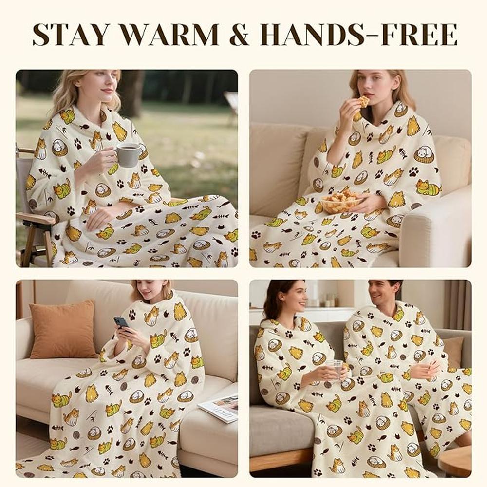 Cat Wearable Blanket with Sleeves