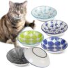 Ceramic Cat Bowls with Non-Slip Silicone Base — Wide, Whisker-Friendly Dishes (6-Piece Colorful Set)