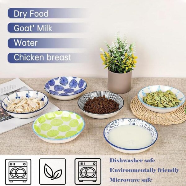 Ceramic Cat Bowls with Non-Slip Silicone Base — Wide, Whisker-Friendly Dishes (6-Piece Colorful Set)