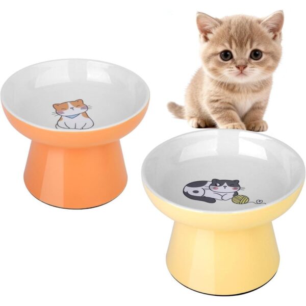 Ceramic Elevated Cat Bowls-01 Ceramic Elevated Cat Bowls — 2-Piece Raised, Non-Slip & Whisker-Friendly Feeding Set