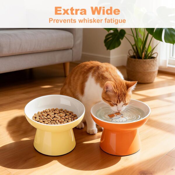 Ceramic Elevated Cat Bowls — 2-Piece Raised, Non-Slip & Whisker-Friendly Feeding Set