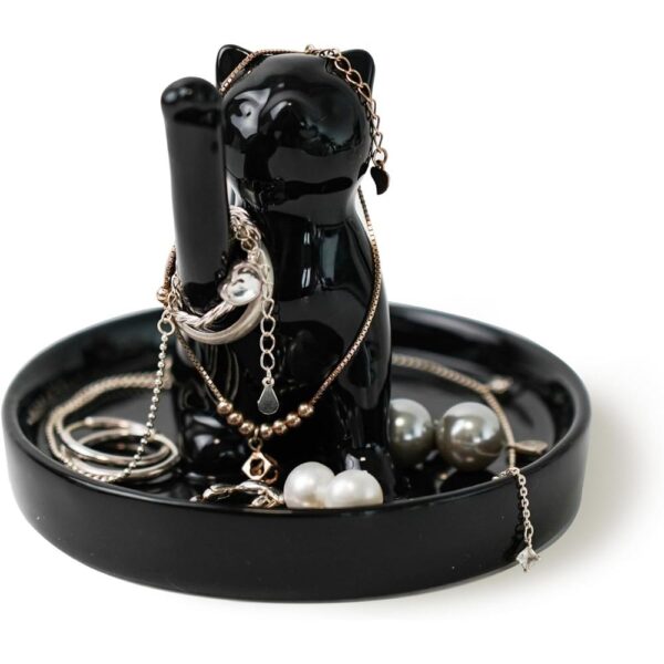 Ceramic Lucky Cat Jewelry Tray – Cute Waving Cat Ring Holder & Kawaii Trinket Dish for Women & Girls