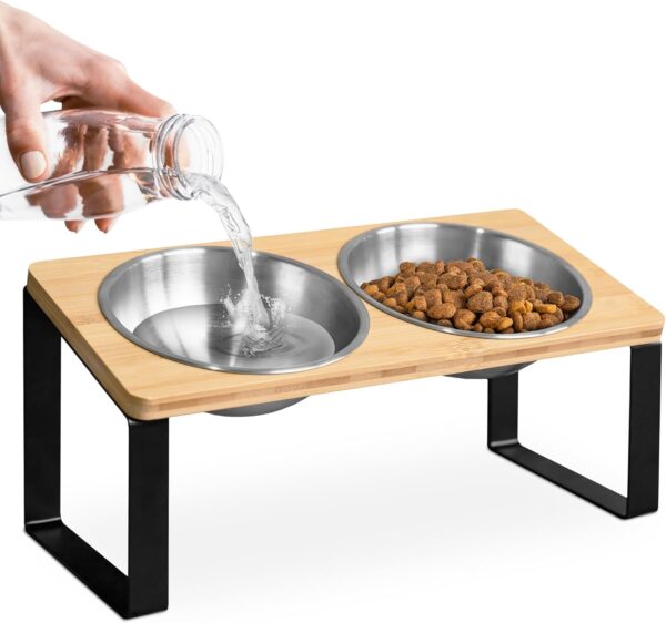 Ceramic Shallow Cat Bowls — 4-Piece Set with Non-Slip Base & Spring Toys