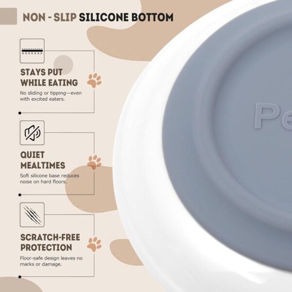 Ceramic Shallow Cat Bowls — 4-Piece Set with Non-Slip Base & Spring Toys for Indoor Cats