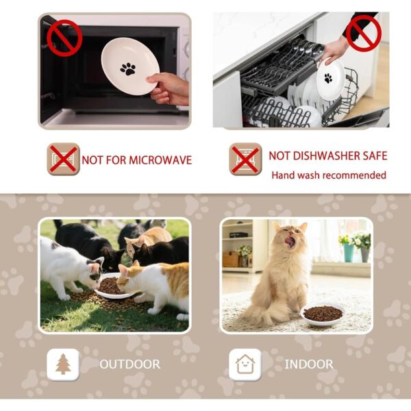 Ceramic Shallow Cat Bowls — 4-Piece Set with Non-Slip Base & Spring Toys for Indoor Cats