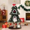 Christmas Cat Tree Tower – Festive Cat House with 2 Cozy Condos, Climbing Ladder & Sisal Posts for Indoor Cats