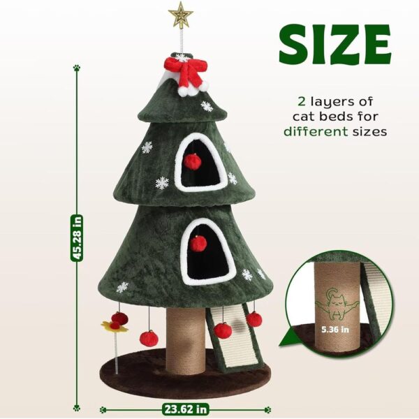 Christmas Cat Tree Tower – Festive Cat House with 2 Cozy Condos, Climbing Ladder & Sisal Posts for Indoor Cats