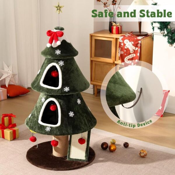 Christmas Cat Tree Tower – Festive Cat House with 2 Cozy Condos, Climbing Ladder & Sisal Posts for Indoor Cats