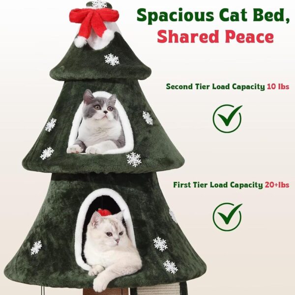 Christmas Cat Tree Tower – Festive Cat House with 2 Cozy Condos, Climbing Ladder & Sisal Posts for Indoor Cats