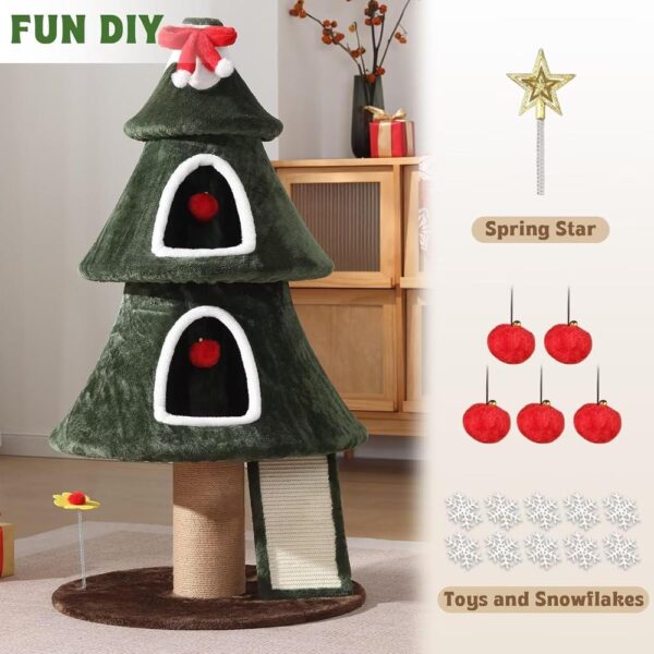 Christmas Cat Tree Tower – Festive Cat House with 2 Cozy Condos, Climbing Ladder & Sisal Posts for Indoor Cats