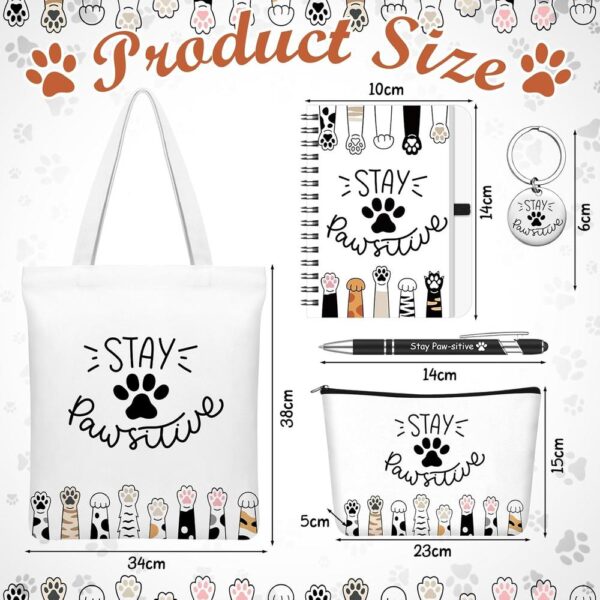 Christmas “Stay Pawsitive” Gift Set – 5-Piece Cat Lover Positive Gift Bundle | Tote Bag, Makeup Bag, Notebook, Pen & Keychain