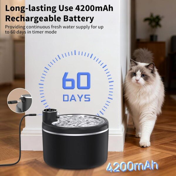 Cordless 3L Battery-Powered Cat Water Fountain — Motion Sensor, Ultra-Quiet & Stainless Steel Tray