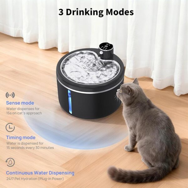 Cordless 3L Battery-Powered Cat Water Fountain — Motion Sensor, Ultra-Quiet & Stainless Steel Tray