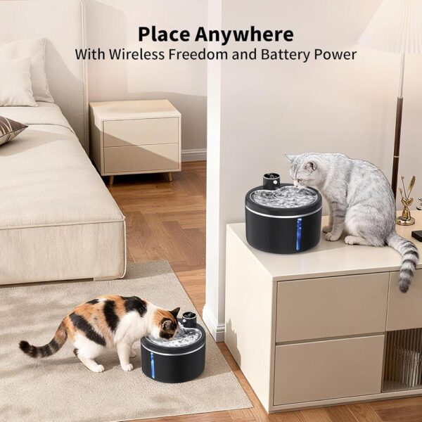 Cordless 3L Battery-Powered Cat Water Fountain — Motion Sensor, Ultra-Quiet & Stainless Steel Tray