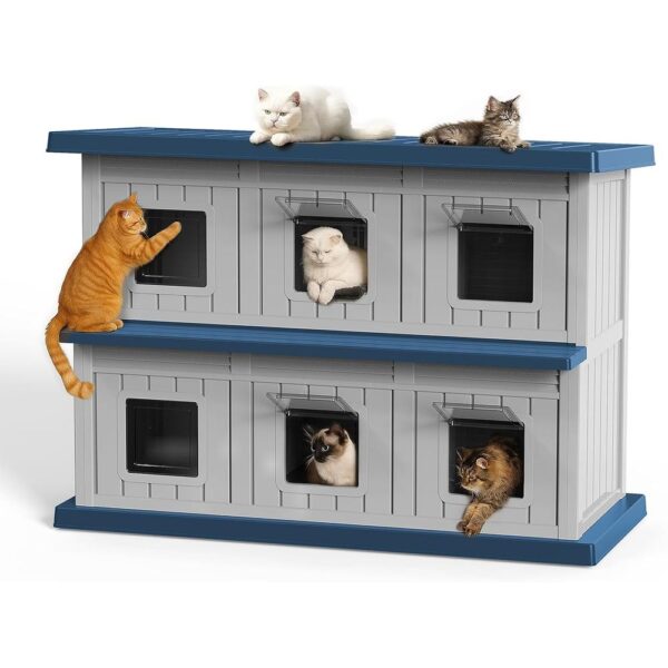 Double-Decker Outdoor Resin Cat House – Weatherproof Multi-Cat Shelter for Indoor & Outdoor Use