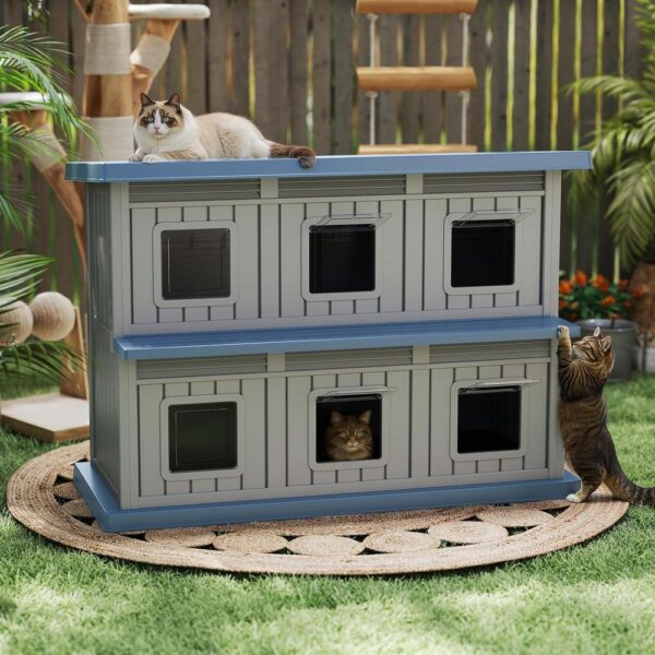Double-Decker Outdoor Resin Cat House – Weatherproof Multi-Cat Shelter for Indoor & Outdoor Use