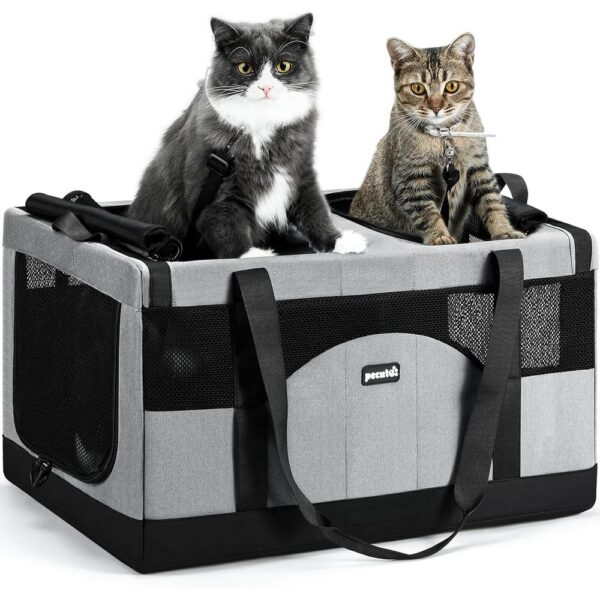 Dual-Space Travel Carrier for Two Cats-01 Dual-Space Travel Carrier for Two Cats – Expandable Soft-Sided Pet Carrier with Removable Divider, Reinforced Frame & Foldable Design