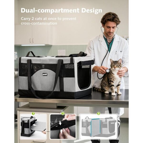 Dual-Space Travel Carrier for Two Cats – Expandable Soft-Sided Pet Carrier with Removable Divider, Reinforced Frame & Foldable Design
