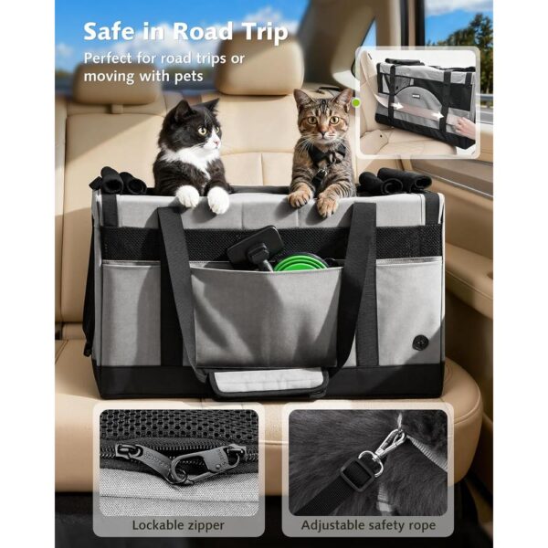 Dual-Space Travel Carrier for Two Cats – Expandable Soft-Sided Pet Carrier with Removable Divider, Reinforced Frame & Foldable Design