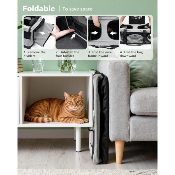 Dual-Space Travel Carrier for Two Cats – Expandable Soft-Sided Pet Carrier with Removable Divider, Reinforced Frame & Foldable Design