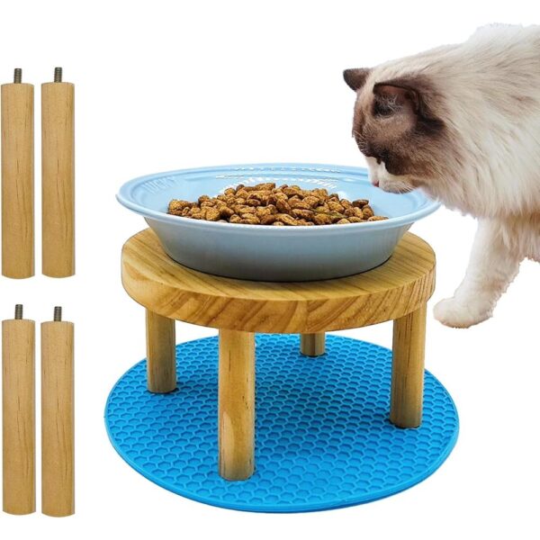 Elevated Ceramic Cat Bowls-01 Elevated Ceramic Cat Bowls — Adjustable Wooden Stand, Whisker-Friendly Wide Dishes & Anti-Vomit Feeding Design