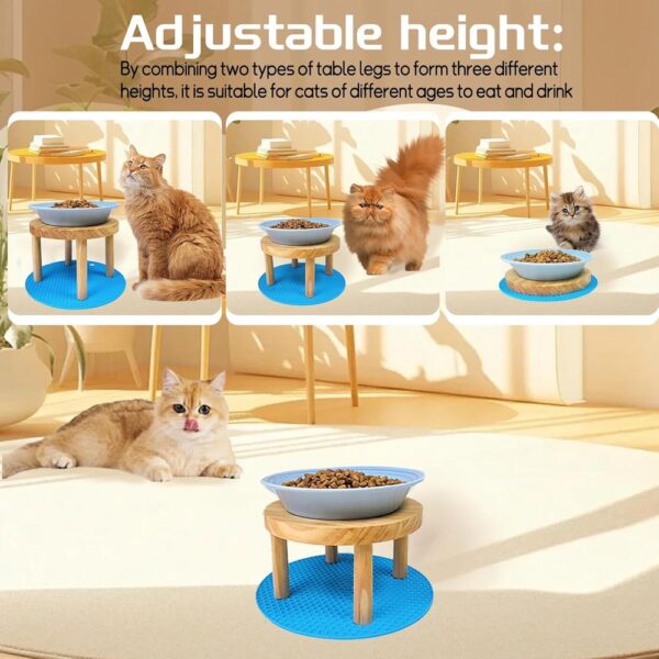 Elevated Ceramic Cat Bowls — Adjustable Wooden Stand, Whisker-Friendly Wide Dishes & Anti-Vomit Feeding Design