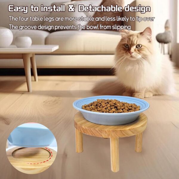 Elevated Ceramic Cat Bowls — Adjustable Wooden Stand, Whisker-Friendly Wide Dishes & Anti-Vomit Feeding Design