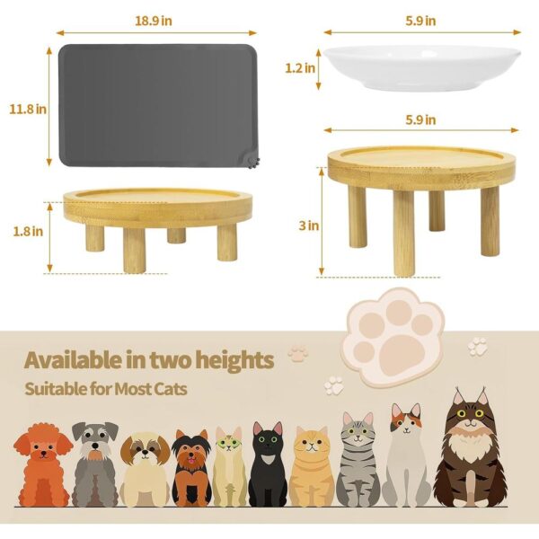 Elevated Ceramic Cat Bowls with Silicone Mat — Raised, Whisker-Friendly & Bamboo Stand Feeding Set