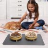 Elevated Ceramic Cat Bowls with Silicone Mat — Raised, Whisker-Friendly & Bamboo Stand Feeding Set