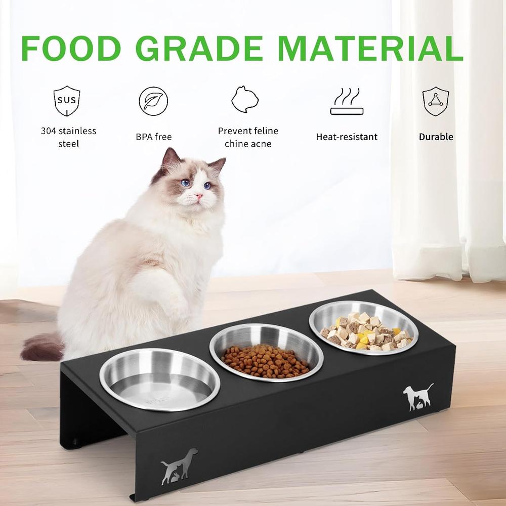 Elevated Triple Stainless Steel Cat Food Bowl