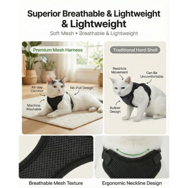 Escape-Proof Cat Harness & Leash Set – Adjustable No-Pull Soft Vest with Breathable Mesh & Reflective Safety Straps