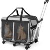 Extra Large Double Cat Carrier with Lockable Wheels – 2-in-1 Convertible Rolling Travel Crate for 2 Cats, 40 lb Capacity, Foldable with Multi-Entry Mesh Windows