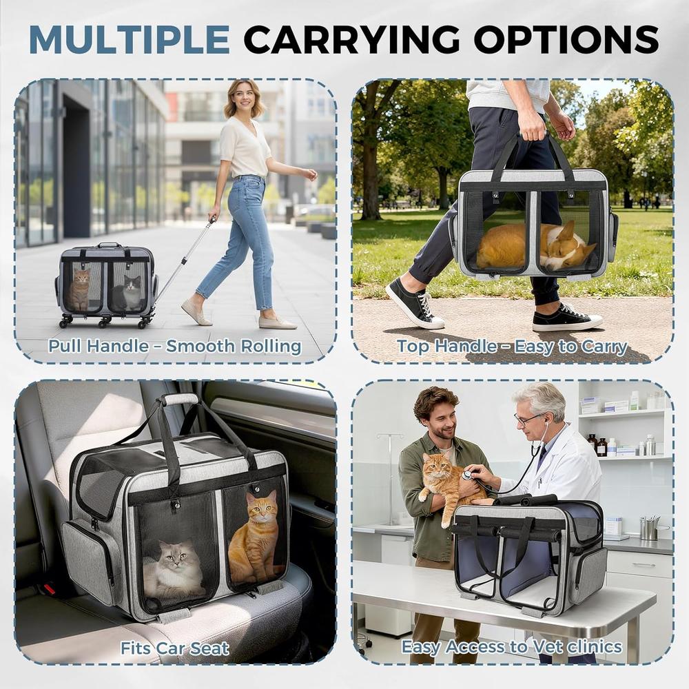 Extra Large Double Cat Carrier with Wheels