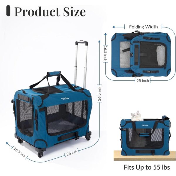 Extra Large Rolling Cat Carrier with Wheels – Soft-Sided XL Pet Travel Bag for Big Cats & Two Cats (Up to 55 lbs), Breathable Mesh & Upgraded 2025 Design