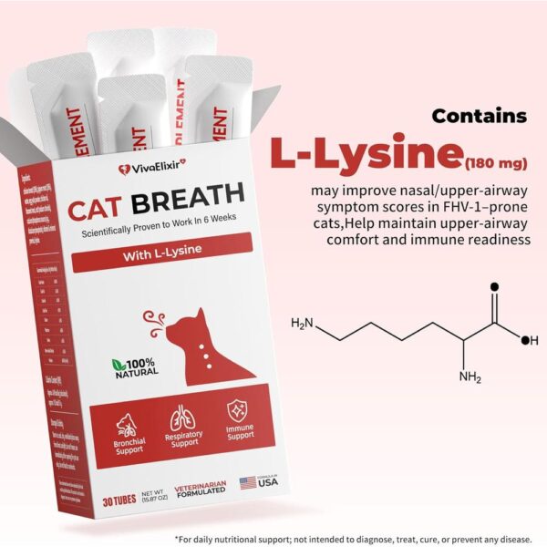 Feline Respiratory Support Sticks – Daily Upper Airway Relief for Cat Colds, Congestion & Immune Health (L-Lysine Formula, 12g × 30 Sticks)