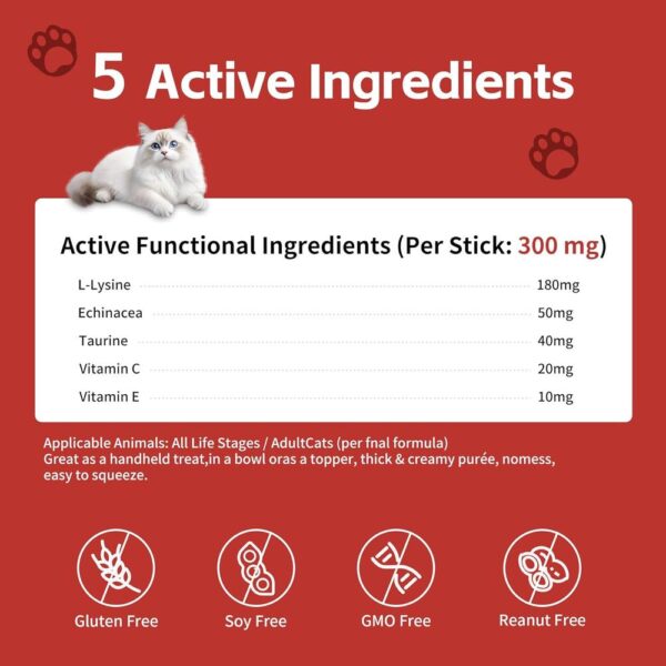 Feline Respiratory Support Sticks – Daily Upper Airway Relief for Cat Colds, Congestion & Immune Health (L-Lysine Formula, 12g × 30 Sticks)