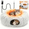 Heated Cat Tunnel Bed Indoor – 31.5’’ Donut Peekaboo Cave with Waterproof Heating Pad, Timer & Temp Control
